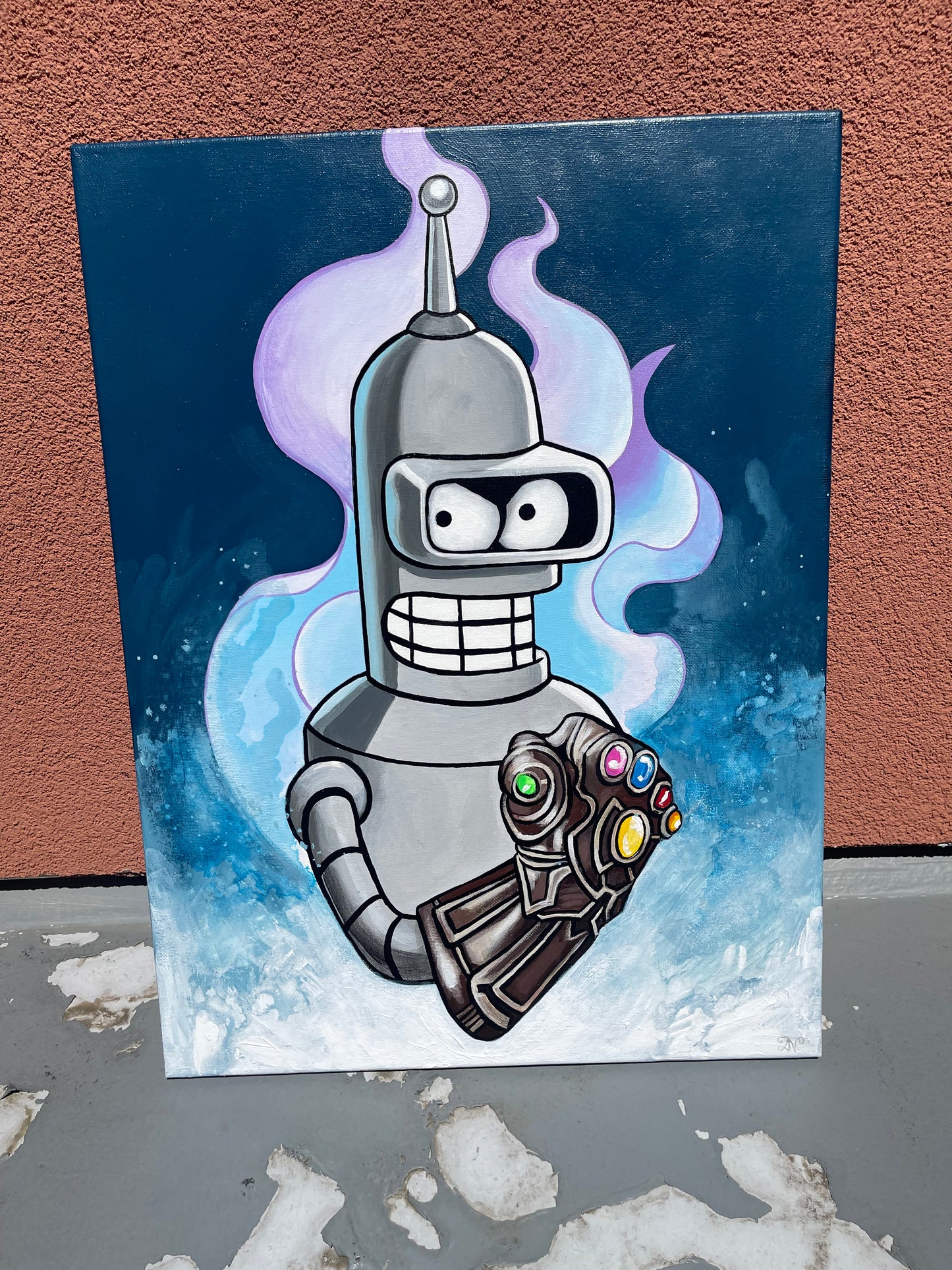 Bender with stones, original painting, 16x20in