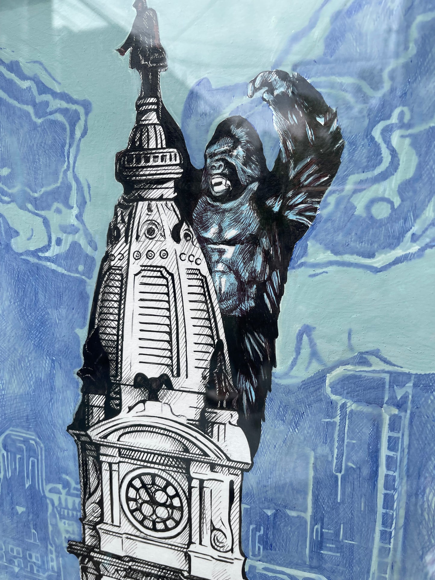 Philly City Hall, 11x14in, original drawing