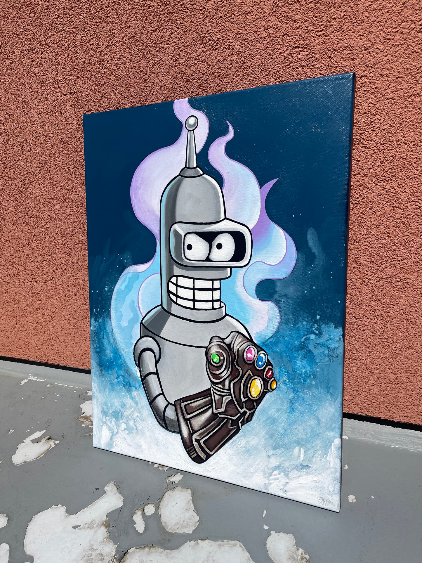 Bender with stones, original painting, 16x20in