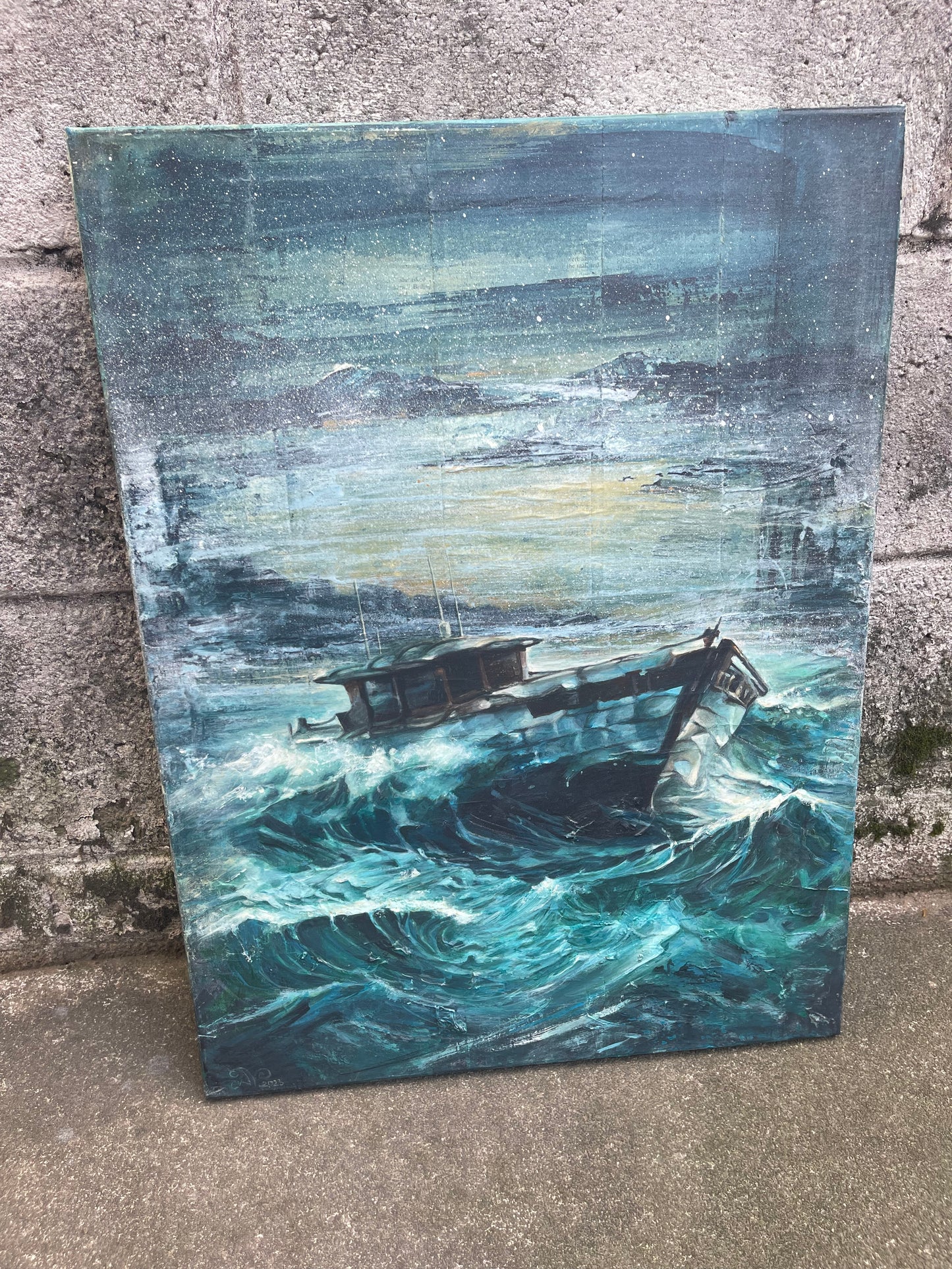 Ship, original painting, 18x24in