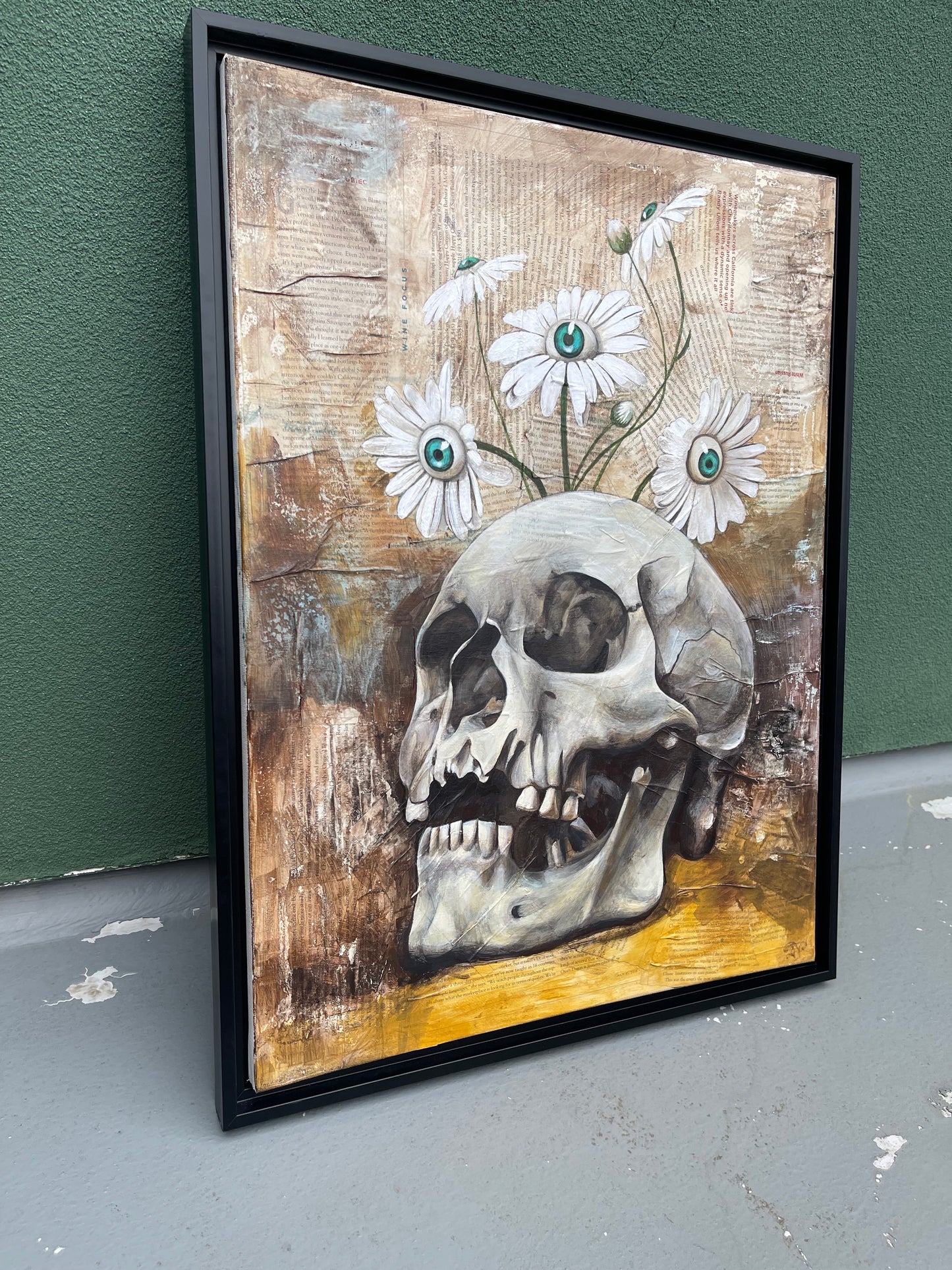 Framed Daisies painting, 18x24in