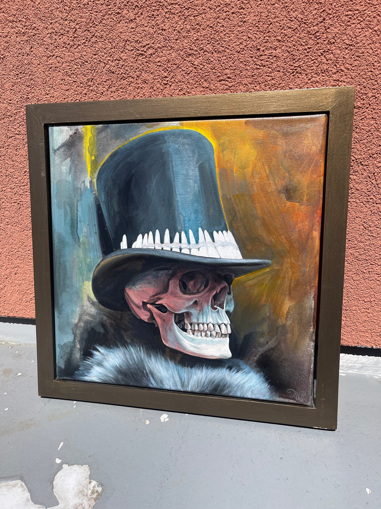 Skeleton, original painting, 14x14in