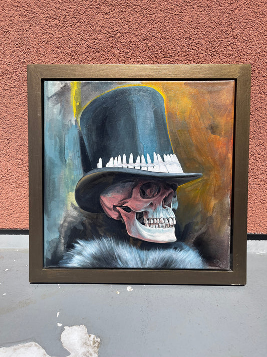 Skeleton, original painting, 14x14in