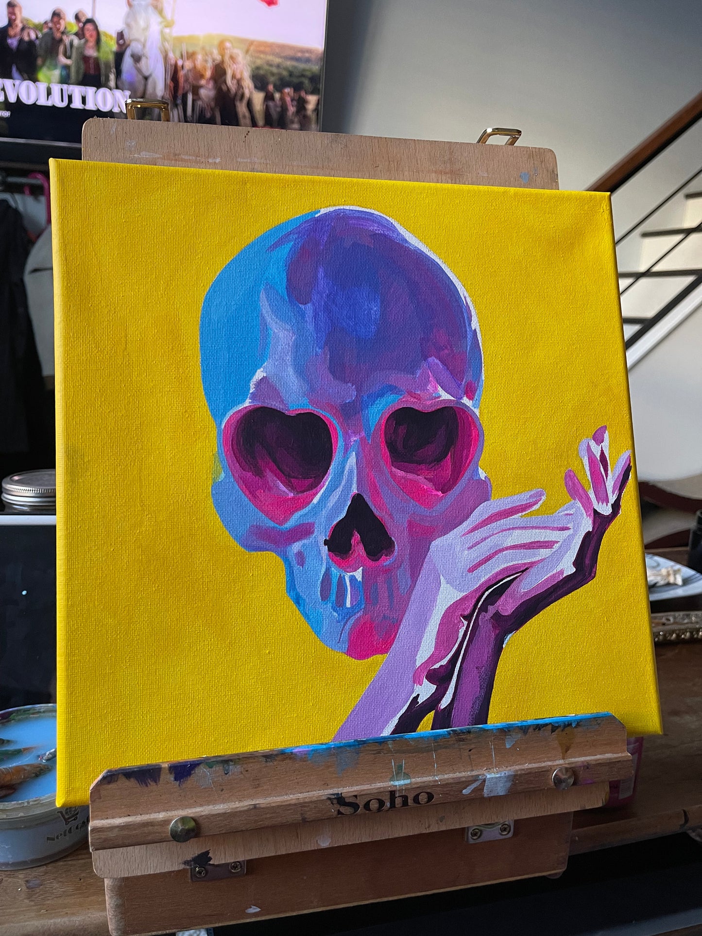 Skull painting, 12x12in