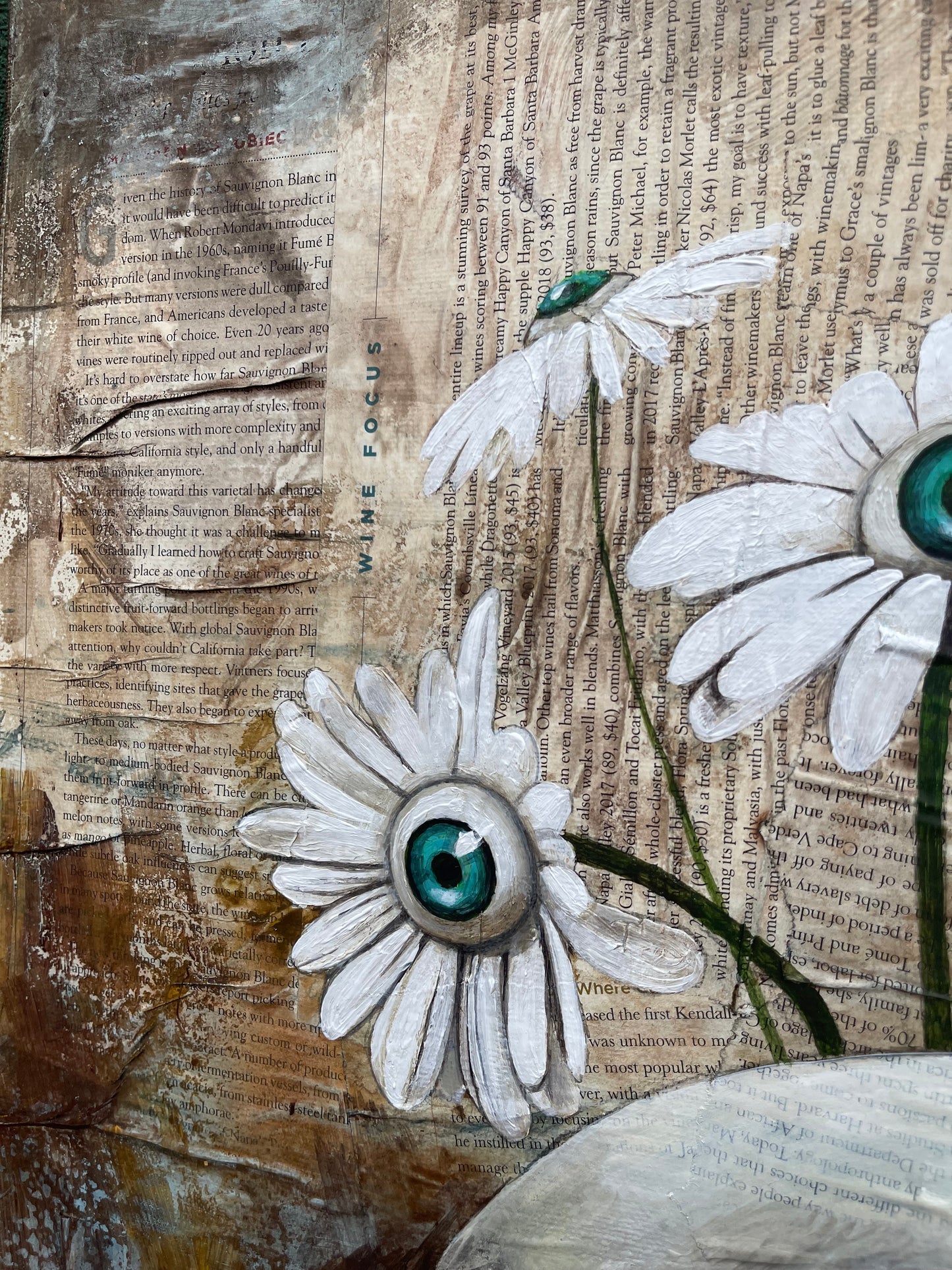 Framed Daisies painting, 18x24in