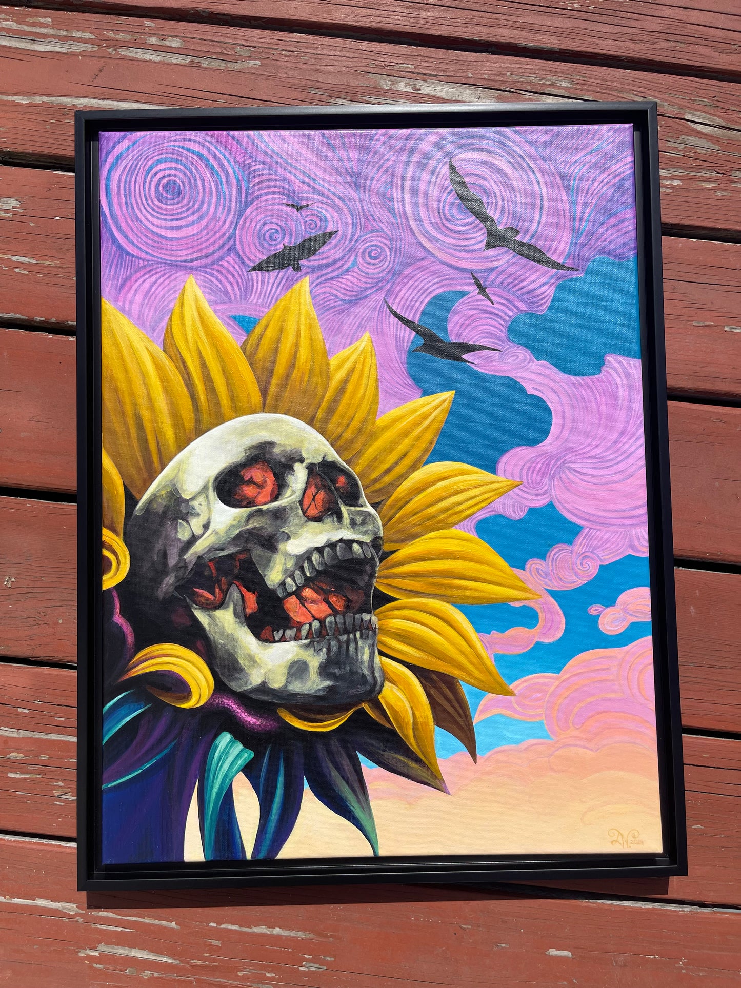 Sunflower skull, original painting