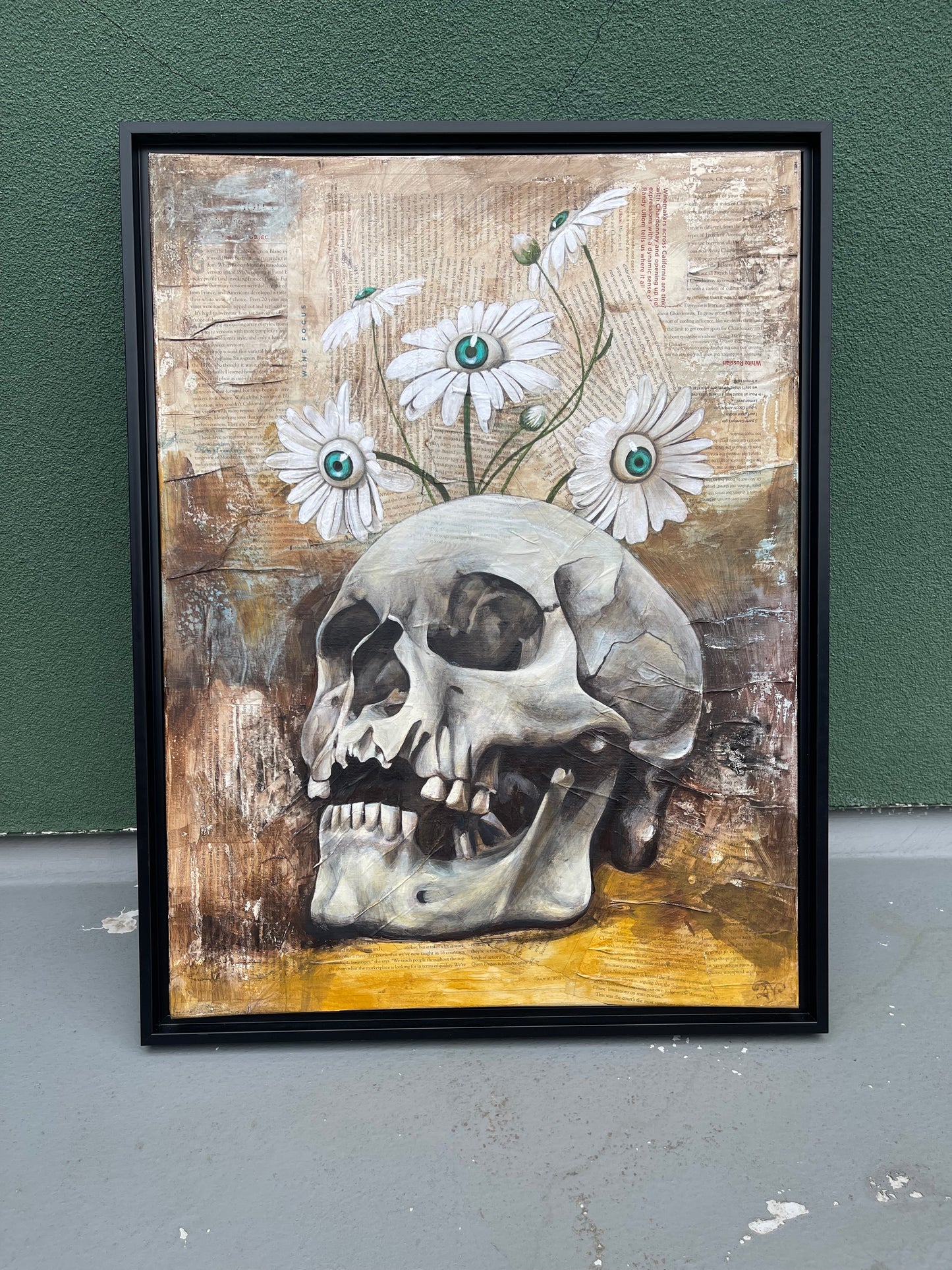 Framed Daisies painting, 18x24in